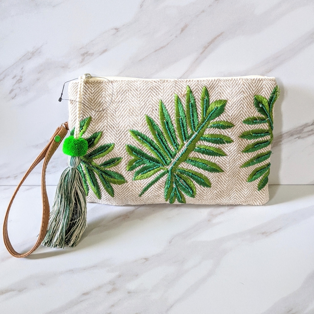 Embroidered Beaded Palm Leaf Boho Wristlet Clutch - Picture 9 of 9
